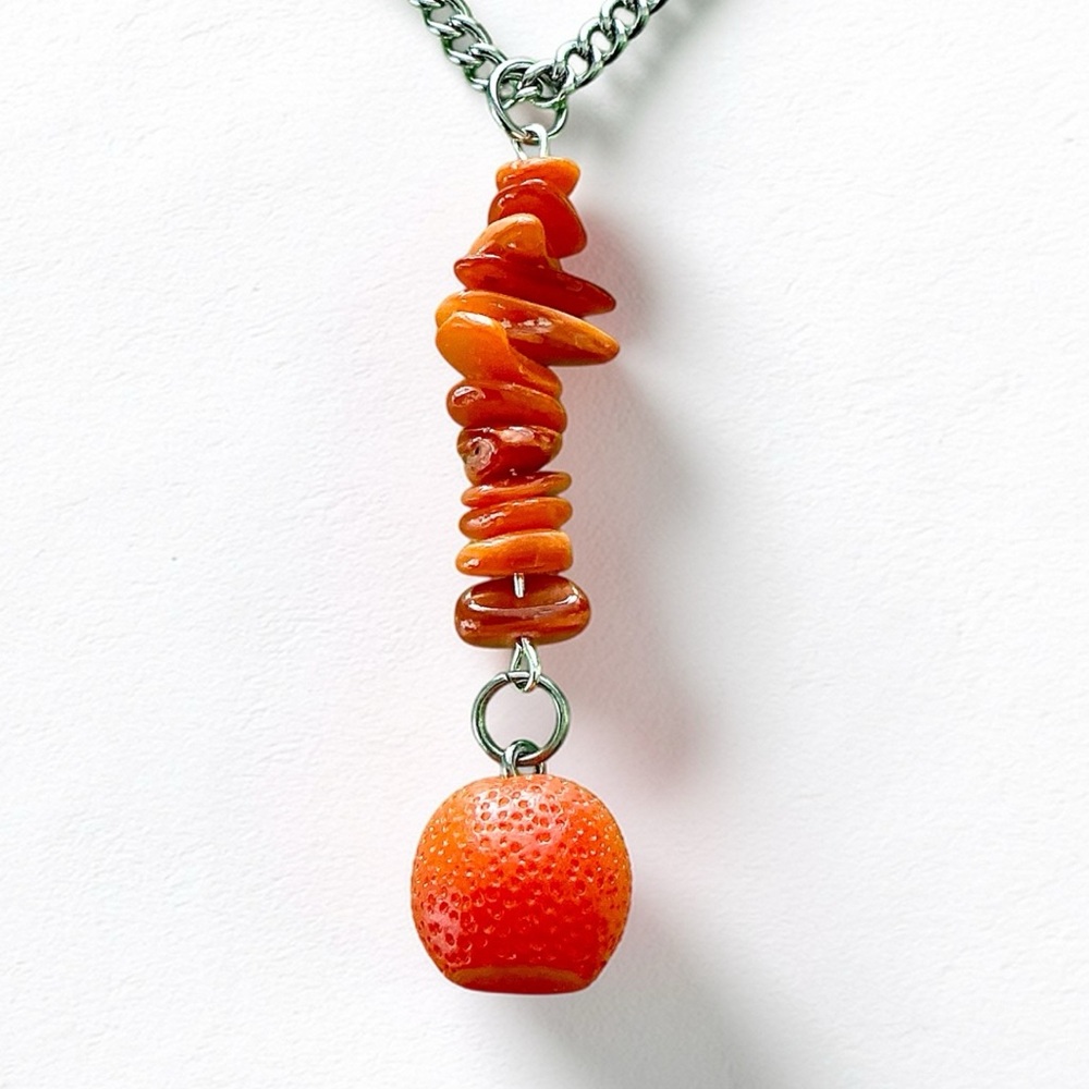 🆕 3D Tangerine and Gemstones Pendant Necklace-Stainless Steel
